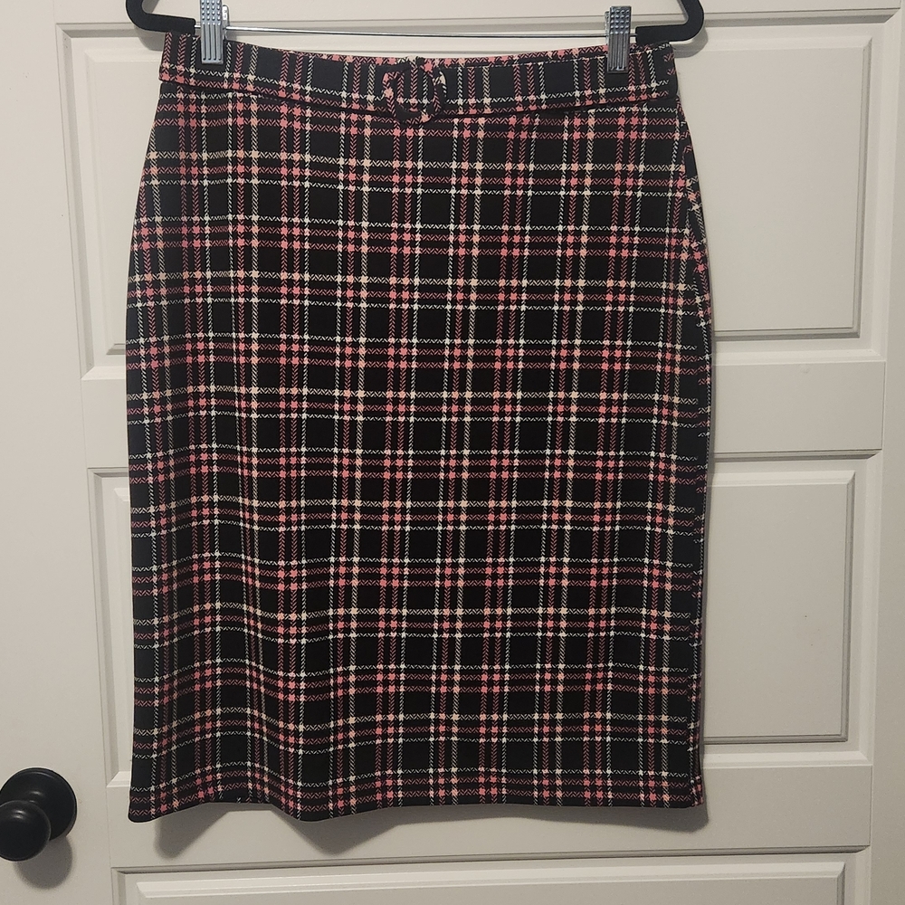 Cato Black and Pink Plaid Pencil Skirt